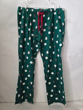 Old Navy Womens XL Green Cotton Elf Snowball Elastic Drawstring PJ Lounge Pants